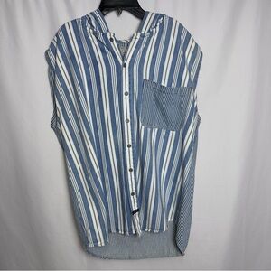 Arizona Jean Co. Men’s Vintage Sleeveless Hooded Button-Up Shirt Striped size L
